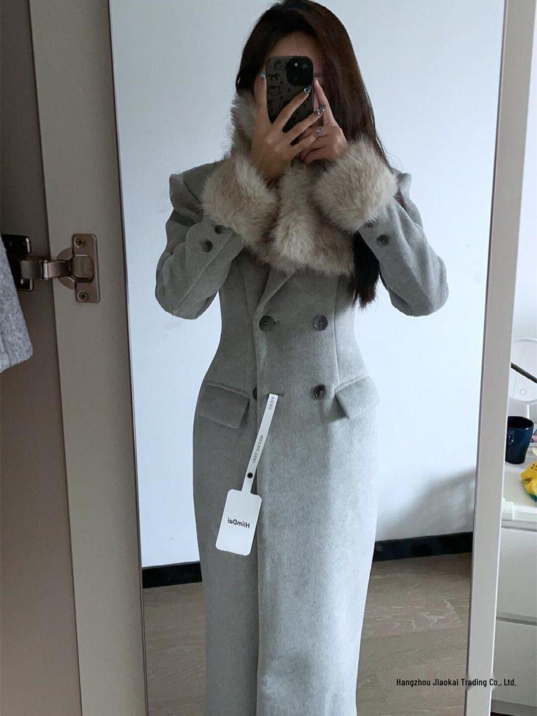 Elegancka kamizelka w kształcie klepsydry: Gruba, ciepła, długa wełniana kurtka damska – nowy styl na jesień/zimę