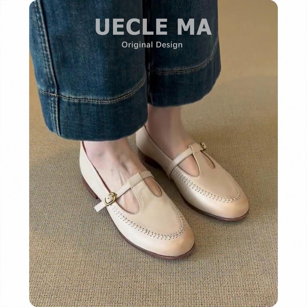 Sheepskin~ French single shoes women's shallow mouth flat bottom versatile hollow T-strip loafers with skirt retro Mary Jane shoes