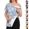 Women’s Short Sleeve Floral Print Asymmetric Neckline Nursing Top with Double Layer Front Panel for Breastfeeding Access