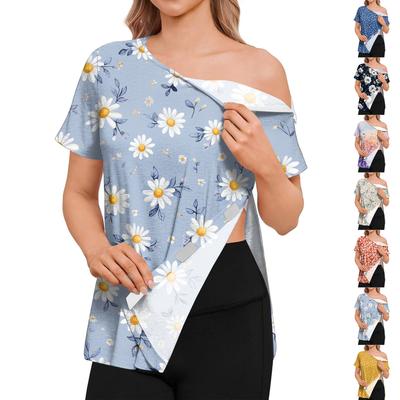 Women's Post-operative Short-sleeved Color Shirt With Shoulder Zipper And Side  Closure.
