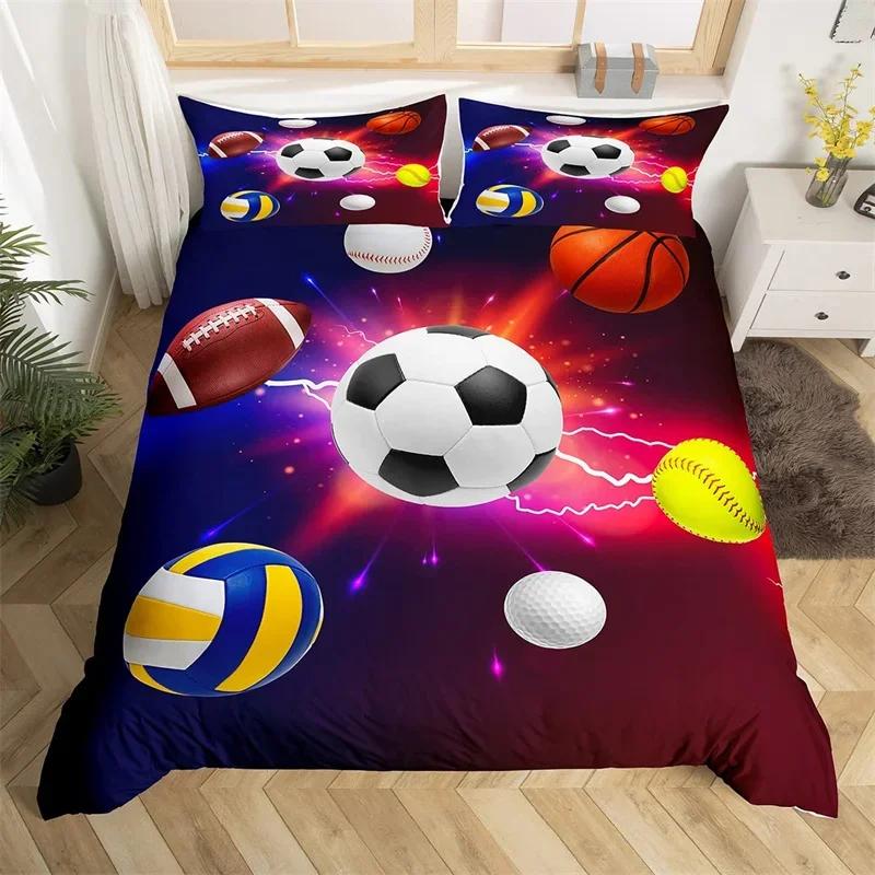 Boys Football Duvet Cover Set Microfiber 3D Soccer Comforter Cover Ball Sport Theme Bedding Set Single Twin King For Kids Teens