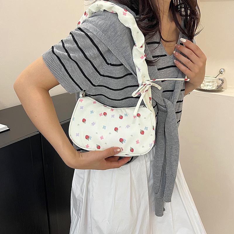 Trendy Sweet Cherry Butterfly Strawberry Print Shoulder Bag Girly Retractable Strap Handbag Armpit Bag Women Commuter Bags Gifts