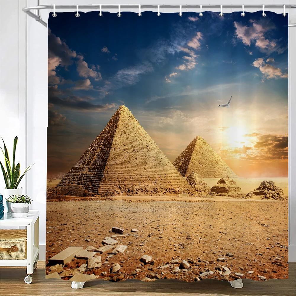 Starověký Egypt Pyramidy Sprchové závěsy Koupelnový závěs Retro nástěnná malba Pouštní krajina Frabic Vodotěsný Polyesterový Koupelnový závěs