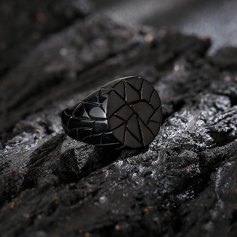 20mm Round Texture Trend Nordic Style Men's Stainless Steel Ring Stone Patterned Party Accessories Chunky Anillos Jewelry