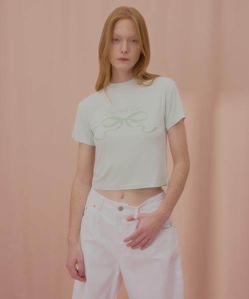 Uncover Love Ribbon Crop Short Sleeve T-Shirt Mint Free