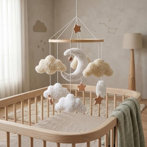 Baby Crib Mobile - Hanging Nursery Mobile for Baby Bed & Stroller, White 30cm