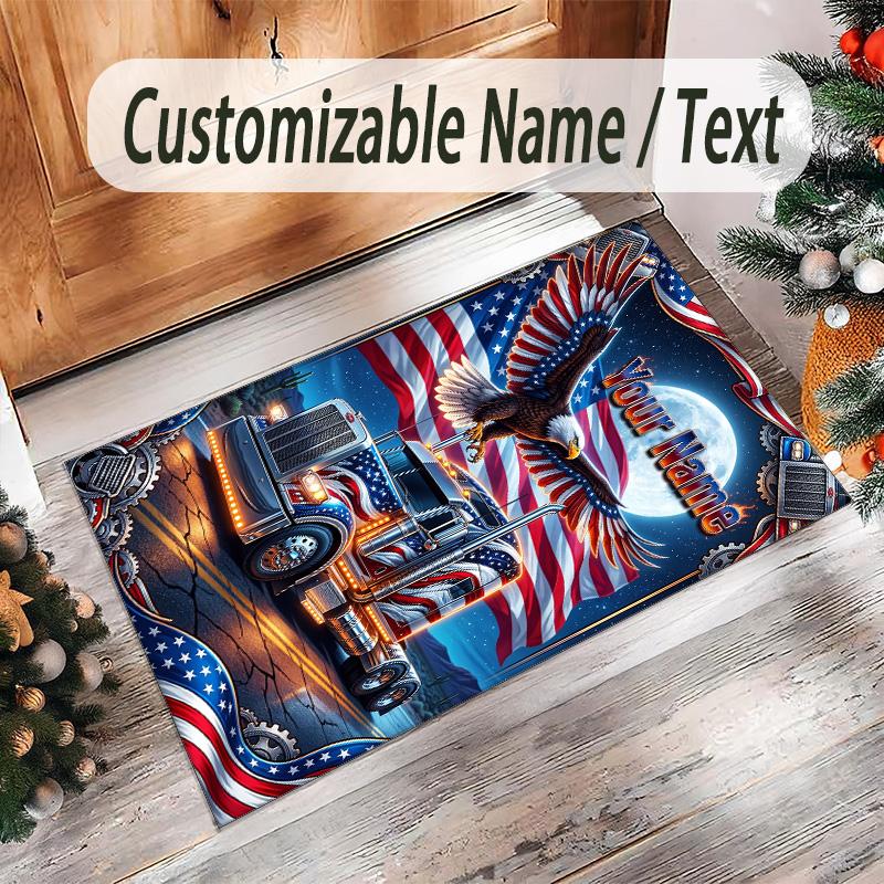 Truck Theme Crystal Velvet Rug Personalized Custom Name Text Soft Floor Mat Home Decor