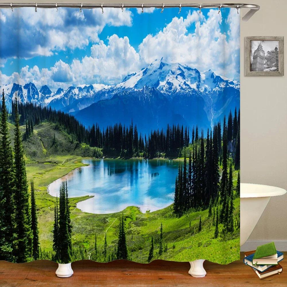Shower Curtain Natural Forest Scenery 3D Printing Shower Curtain Polyester Waterproof Fabric Bathroom Home Decor Curtain 180x180