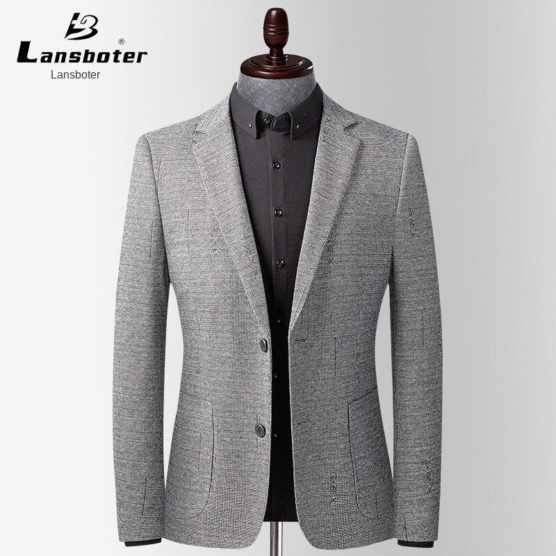

Lansboter осенне-зимний вязаный эластичный жаккардовый костюм, мужские костюмы для молодежи и среднего возраста, мужские тонкие, не требующие глажки, для отдыха, одиночный запад