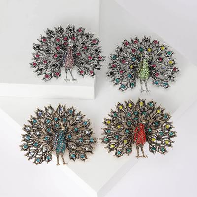 Accesorios elegantes de ramillete de pavo real retro, broche de pantalla de pavo real, broche de animal con diamantes de imitación personalizado creativo