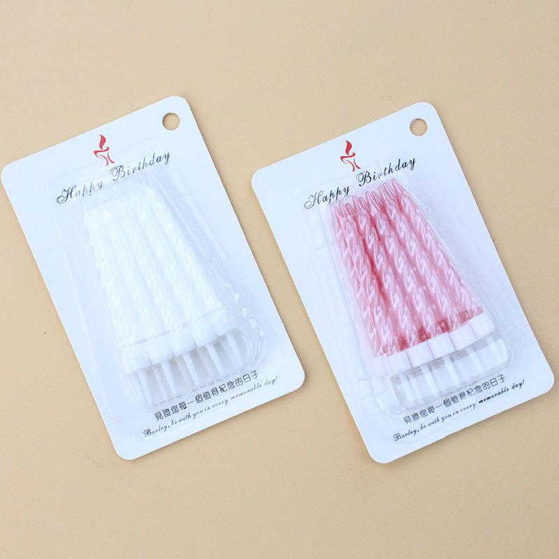 New 10-pack Threaded Birthday Candles White Pink Suction Card Pearlescent Spiral Romantic Party Candles