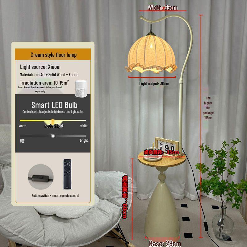 Cream Floor Lamp with Storage and Coffee Table for Living Room and Bedroom Decor