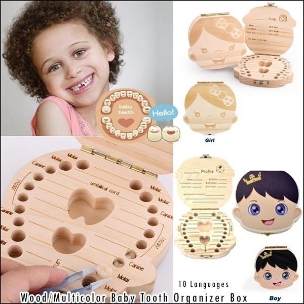 10 Sprachen: Englisch, Niederländisch, Spanisch, Portugal, Französisch, Russland. Baby-Zahnbox aus Holz, Organizer, Milchzähne, Aufbewahrung, Zähne sammeln, Nabelschnur, Gifs speichern