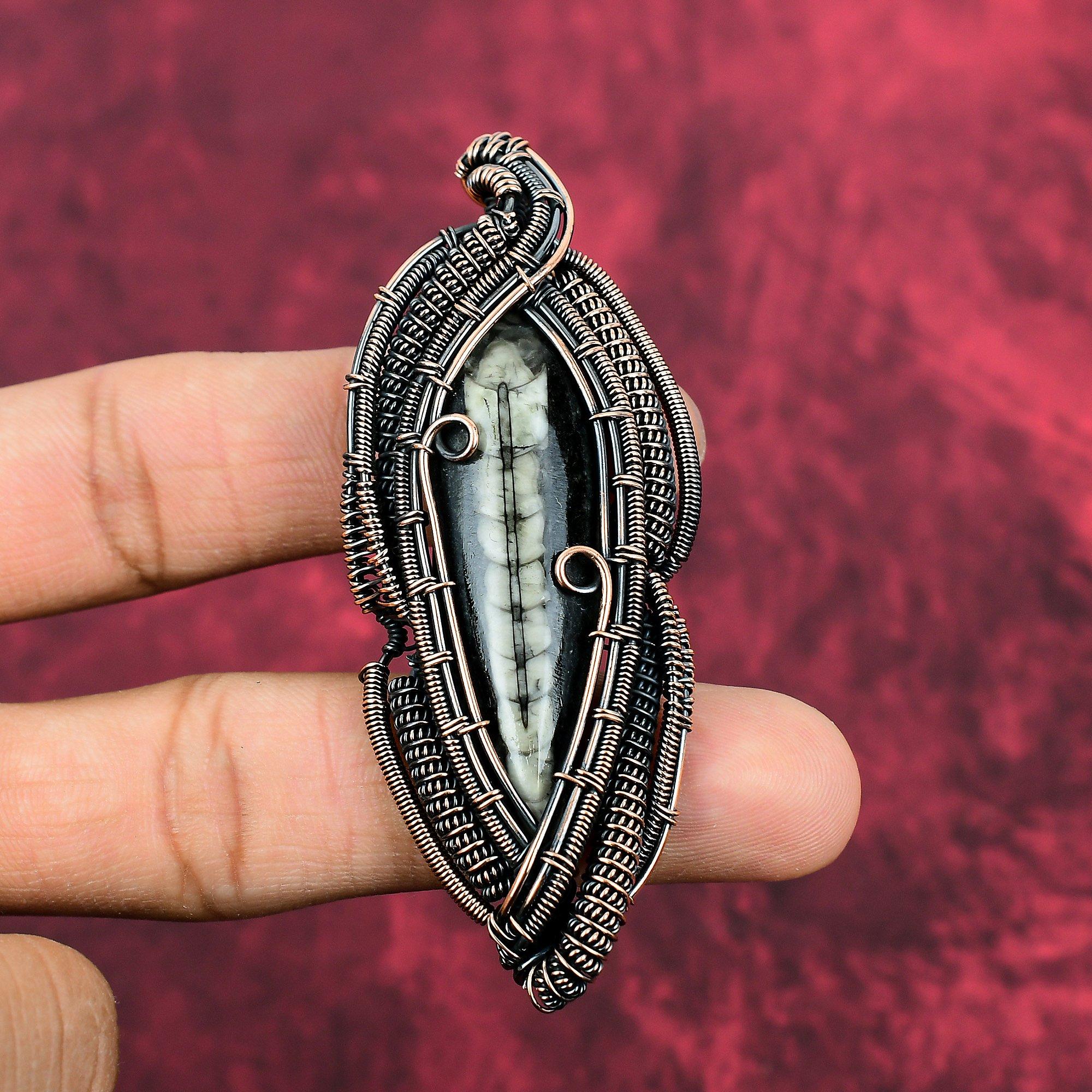 Orthoceras Fossil Pendant Copper Wire Wrapped Gemstone Pendant Wonderful Copper Jewelry Handmade Pendant Gifts For Wife Wire Wrapped Jewelry