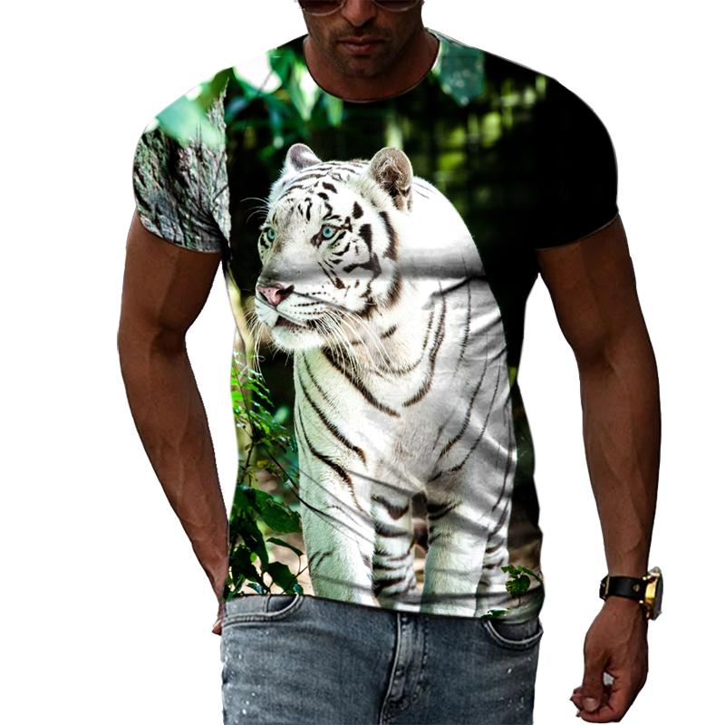 Fashion Handsome Animal Tiger Print Men T-shirt Summer Trend Casual Personality Hip Hop Street Style O-neck Short Sleeve T-shirt