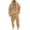 Mens Warm Thick Multiple Pockets Hooded Sweatshirt And Cuffed Sweatpants Two Piece Sports Set