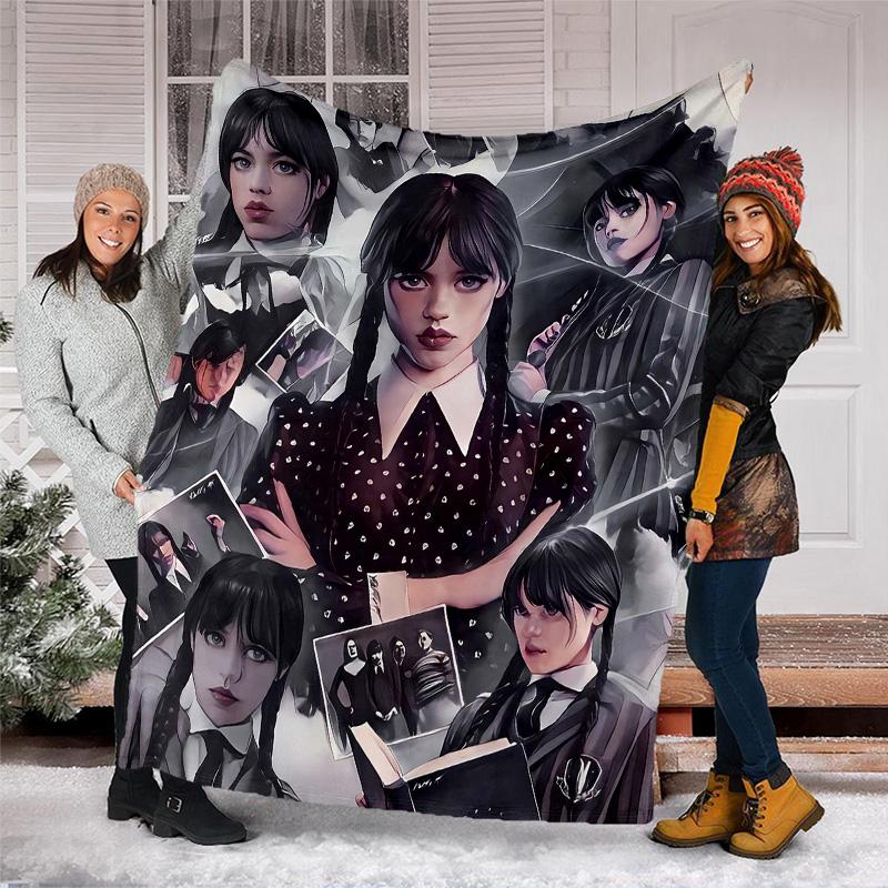 1pc Addams Family Wednesday2 Theme Blanket - Digital Print, Polyester, Cozy for All Seasons, Perfect for Outdoor, and Travel