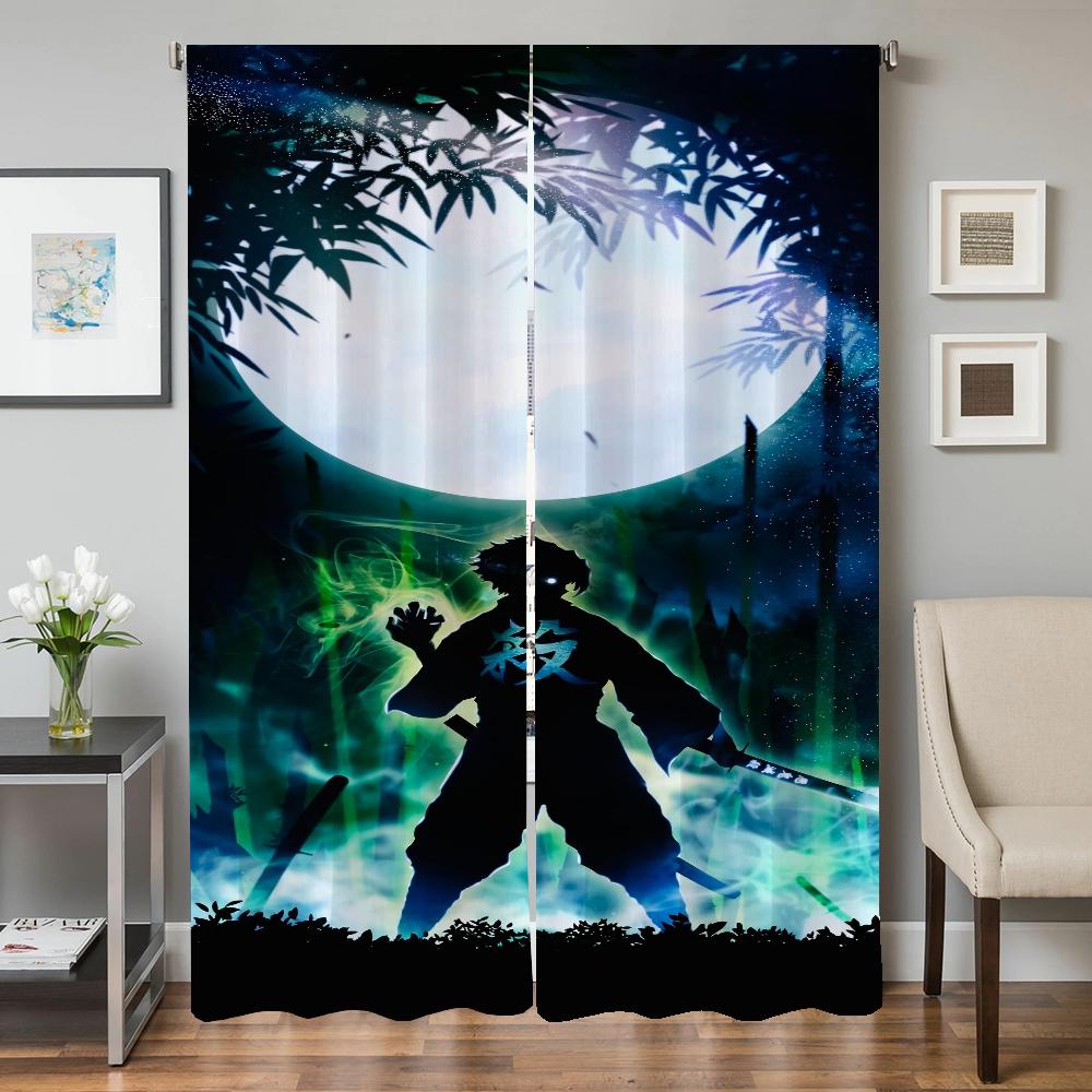 Window Kitchen Curtains for Living Room 2 Pieces Blackout Curtains Door Curtain D-demon S-slayer Partition Bedroom Decoration