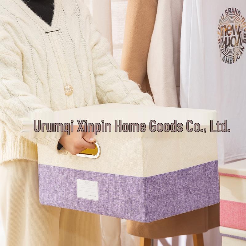 Cationic Cotton-Linen Plaid Storage Box for Clothes