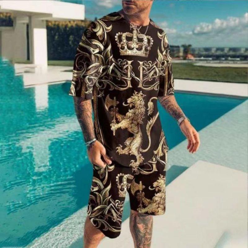 

Летние 3d нерегулярные модные повседневные мужские повседневные свободные шорты с цифровым принтом и круглым вырезом, футболка с короткими рукавами 6XL