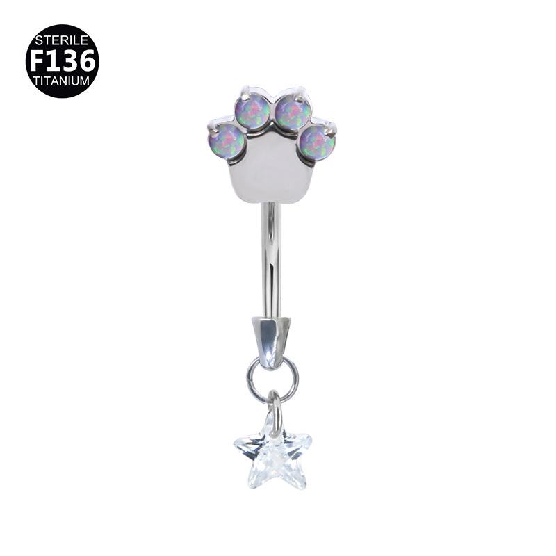 F136 Titanium Alloy Star Pendant Internally Threaded Cat Claw Piercing Stud for Rook, Ear, Eyebrow, Navel, Tooth, M0.9