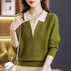 2in 1 Colorblock Collared Knitted Pullover, Casual Long Sleeve Button Front Top for Spring & Fall, Women's Clothing