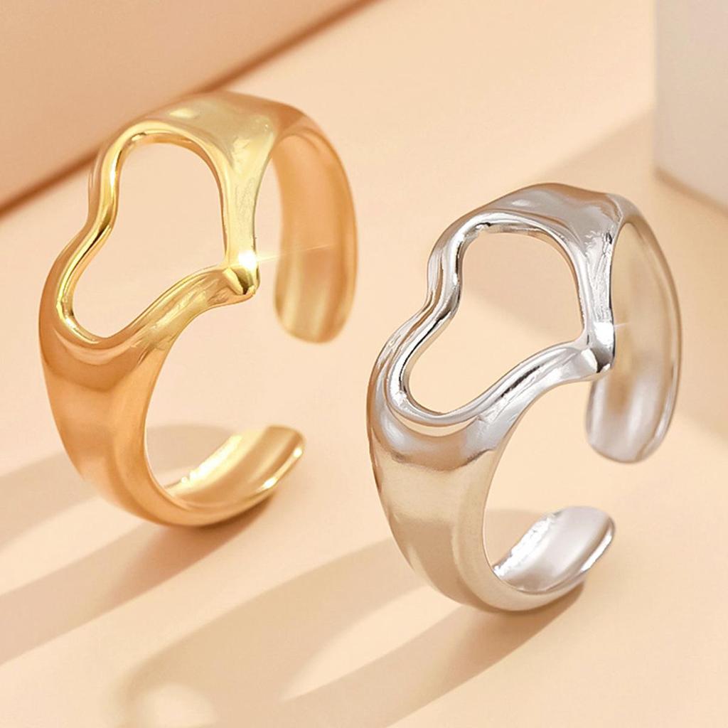 Sweet Fairy Heart Adjustable Open Ring for Women - Stainless Steel and Titanium Jewelry