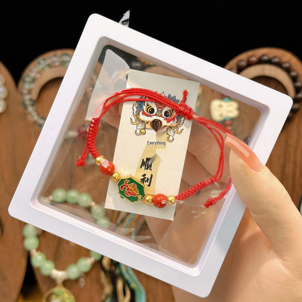 New Year Wealth God Adjustable Red Rope Bracelet - Chinese Style Student Hand Ornament