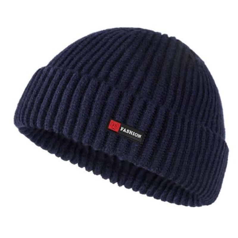 

Men s Winter Solid Color Warm Dome Elastic Knitted Hat темно-синього кольору