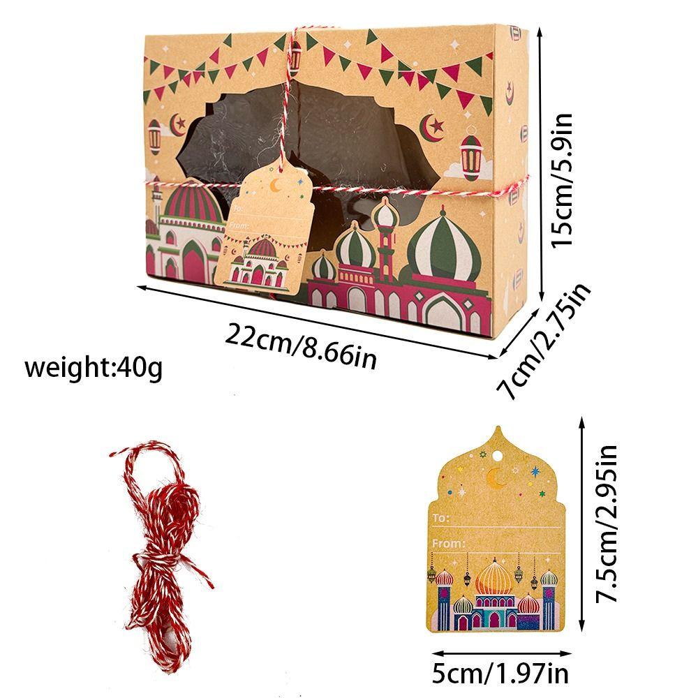 3PCS Multicolor Eid Mubarak Packaging Boxes Kraft Paper PVC Window Ramadan Gift Box Mixed Pattern Rectangle Packing Box