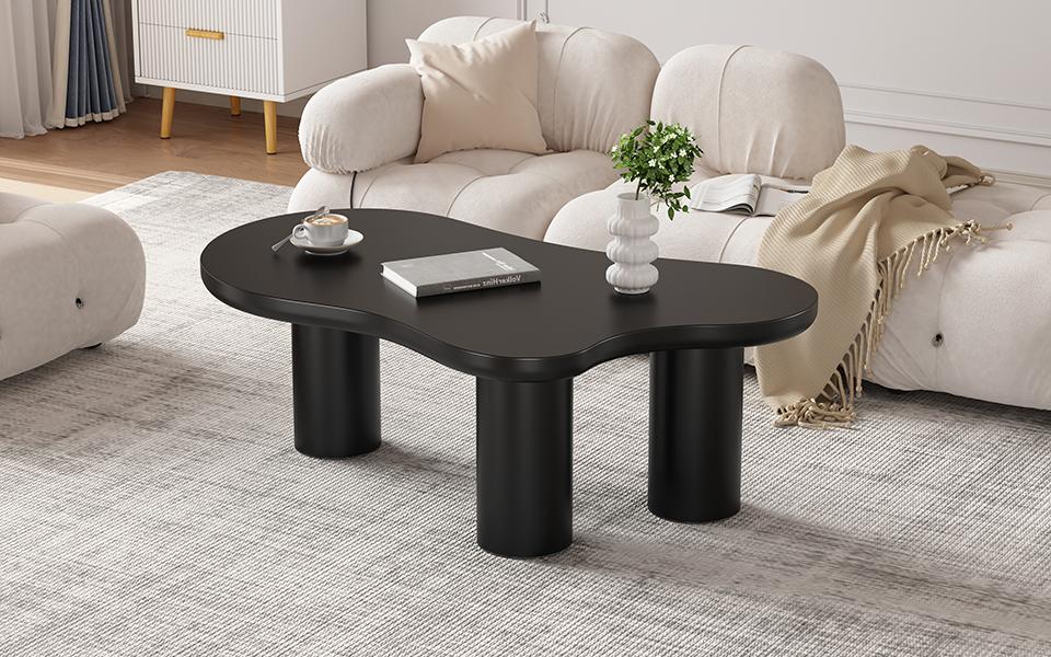 (sku precedente: N625P256509510B) Tavolino da caffè a forma di nuvola irregolare, lunghezza 107 cm, larghezza 66 cm, altezza 40,5 cm, piano in MDF, gambe in PVC e feltri protettivi