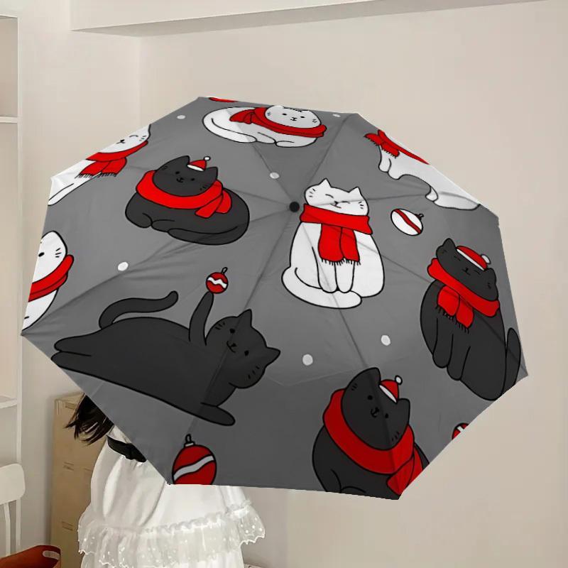 1pc Christmas Cats Automatic Folding Umbrella - Portable Collapsible Design, 8-Rib Iron Frame, Casual Outdoor Accessory yy251215247