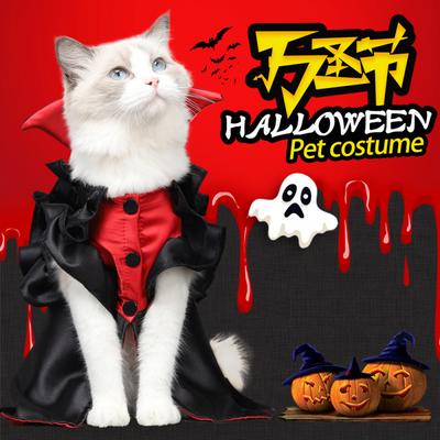 Halloween Funny Cat Vampire Costume Gothic Cape Dress Cute Pet Cosplay Outfit For Kitten Party Fancy Dress Up Accessories