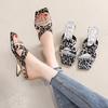 Temperament Cross-strapped Rhinestone High-heeled Slippers Summer New Special-shaped and Leopard Print Cool Slippers Women