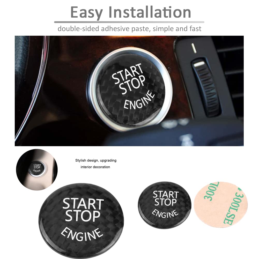 Car Engine Start Stop Button Switch Cover Trim Black Carbon Fiber Ignition Key Ring Sticker Fit for 3 Series E90 E91 E92 E93 E60 E83 E84 X5 X6 E70