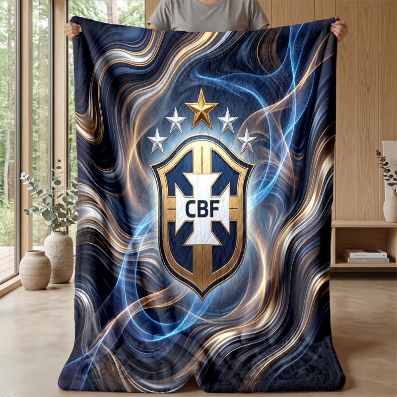 Brazil Football Printed Flannel Blanket Skin Friendly Warm Decorative Throw for Indoor Couch Bed Daily Use