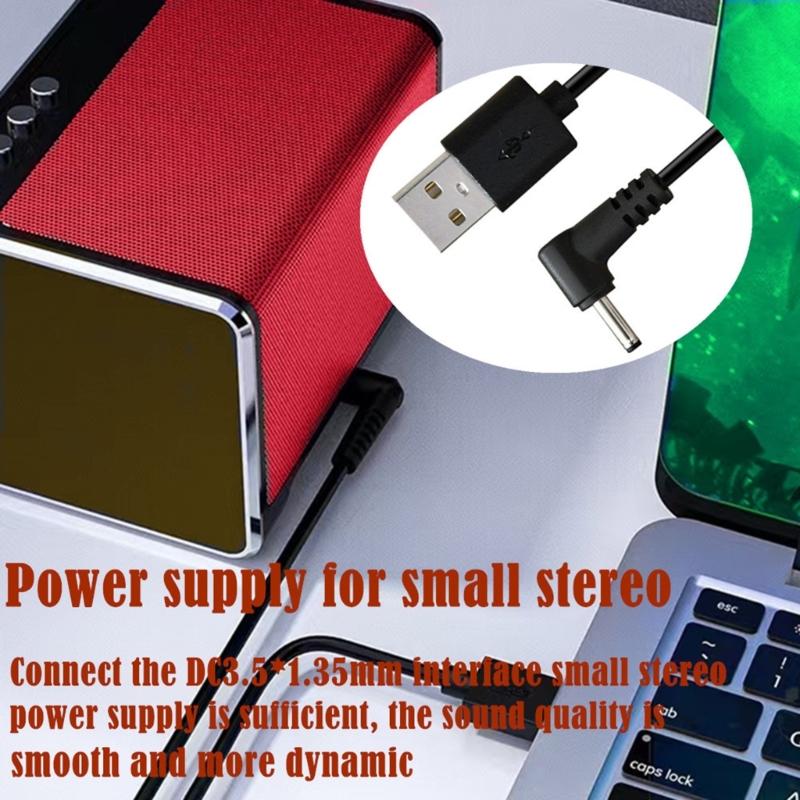 25cm Short USB To DC5V 3.5x1.35mm Adapter Elbow Head Cable Fast Charging Data Cord In Black