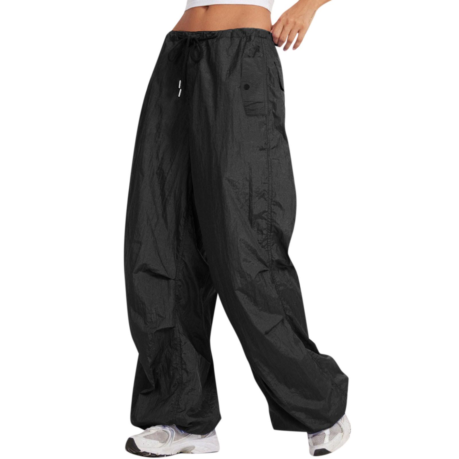 

Women s Solid Color Casual Elastic Drawstring American Work Pants With Pockets XL чёрный