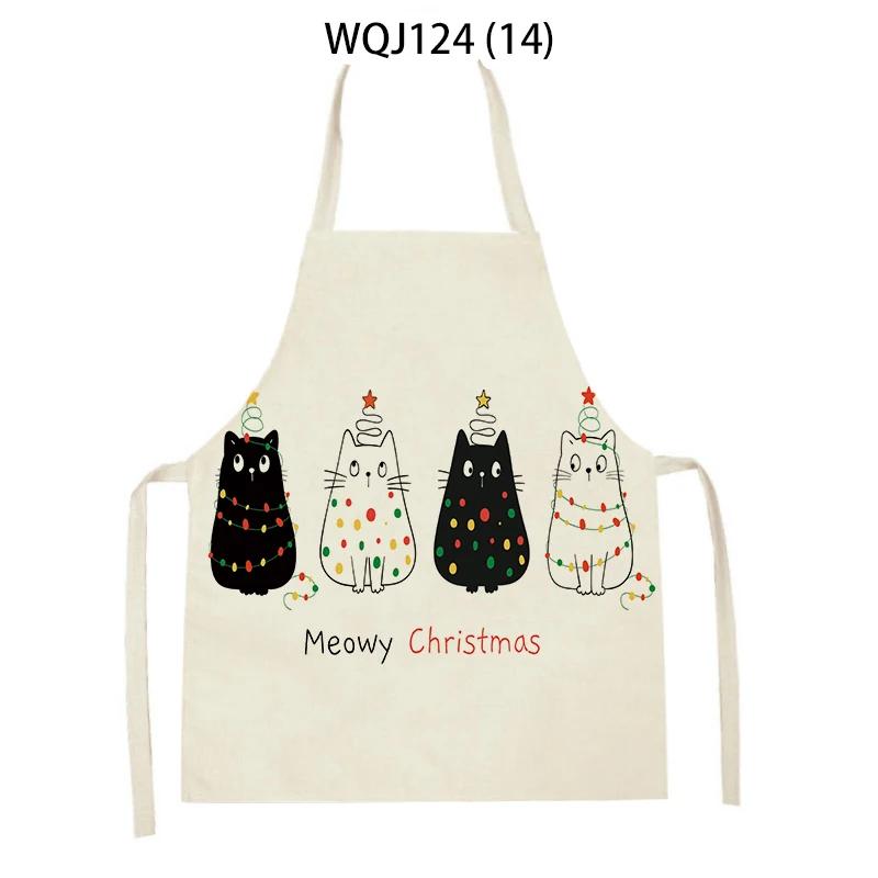 Cartoon Merry Christmas Cat Kitchen Aprons Adult Kids Waist Bibs Home Cooking Baking Cleaning Aprons Sleeveless Pinafore 47x38cm