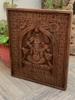 Teak Wood Ganesha Wall Panel: Handcrafted Hindu Temple Decor