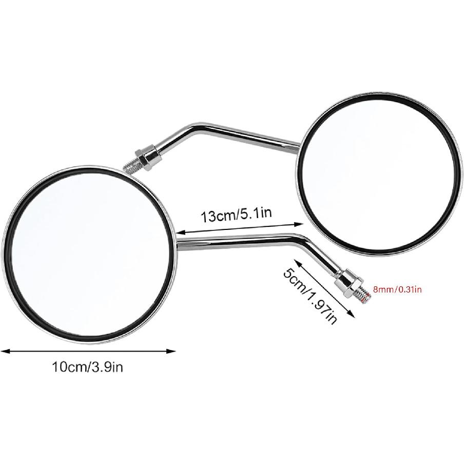 GOTOTOP Motorcycle Mirrors, 8mm Round Rear View Mirrors,Vintage Universal Fit Left Right Side Mirror for Cruiser Scooter ATV Dirt Bike