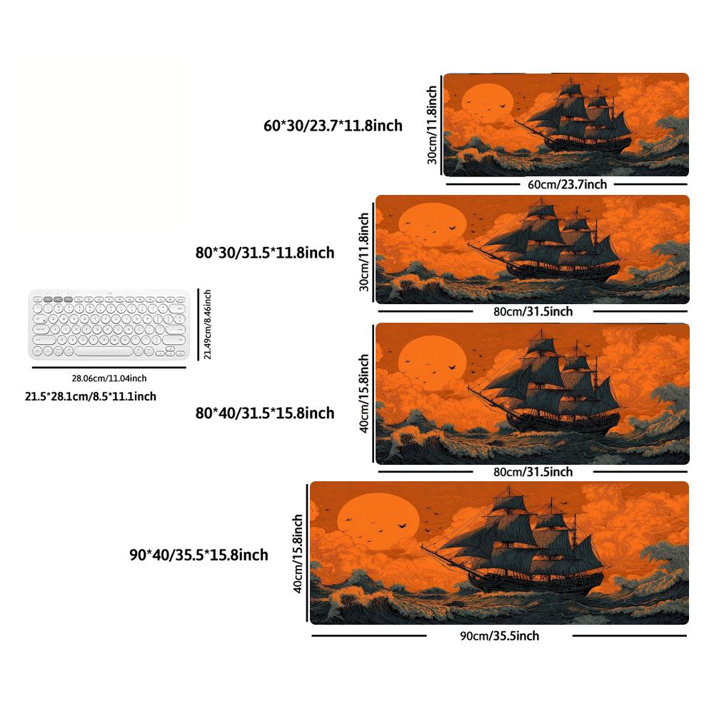 Vintage Sailboat Wave XXL Gaming Mouse Pad Non-Slip Rubber Overlocked Deskmat Starry Night Anime Ocean Keyboard Game Table Mats