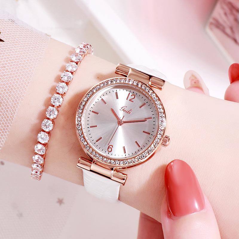 Same Versatile Fashion Casual Belt Watch Rhinestone Student Waterproof Quartz Watch