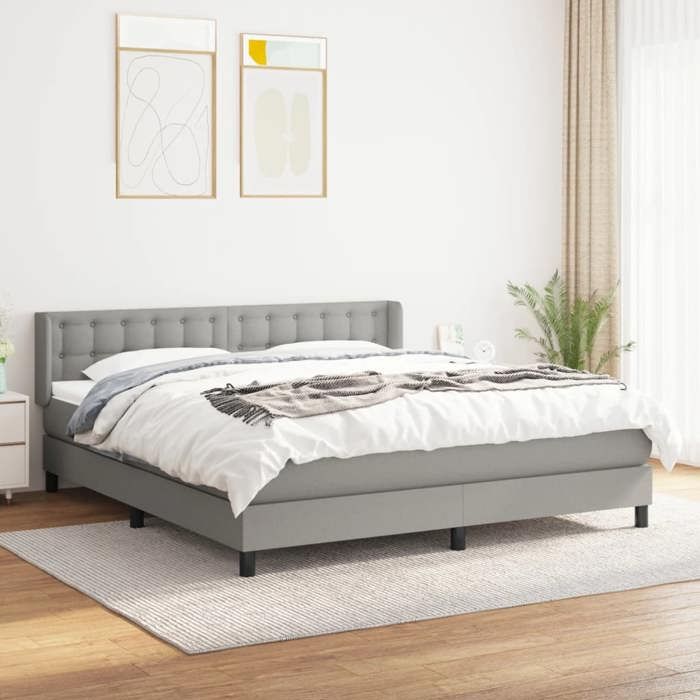 3130049 vidaXL Lit à sommier tapissier avec matelas Gris clair 180x200cm Tissu