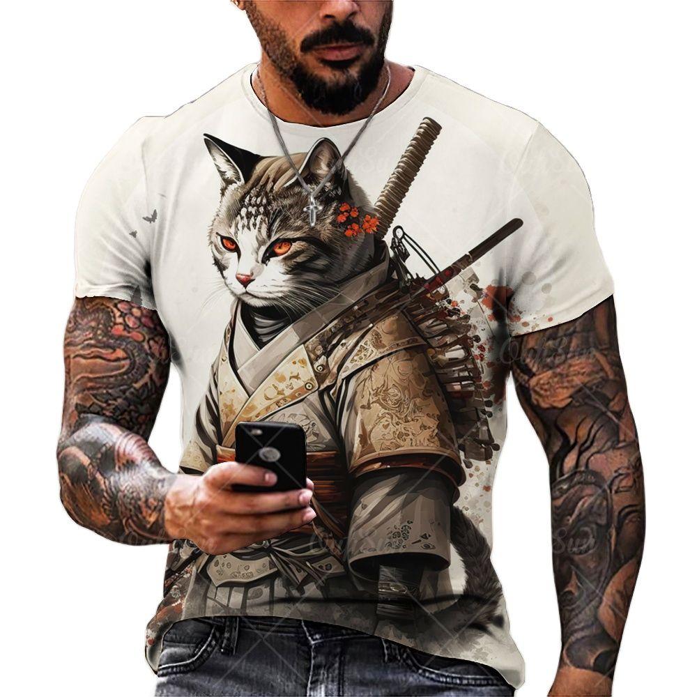 Vintage T-Shirts For Men 3D Cat Printed Short Sleeve Tops Summer Fashion Animal T Shirt Street Oversized Tee Shirt Men Clothing