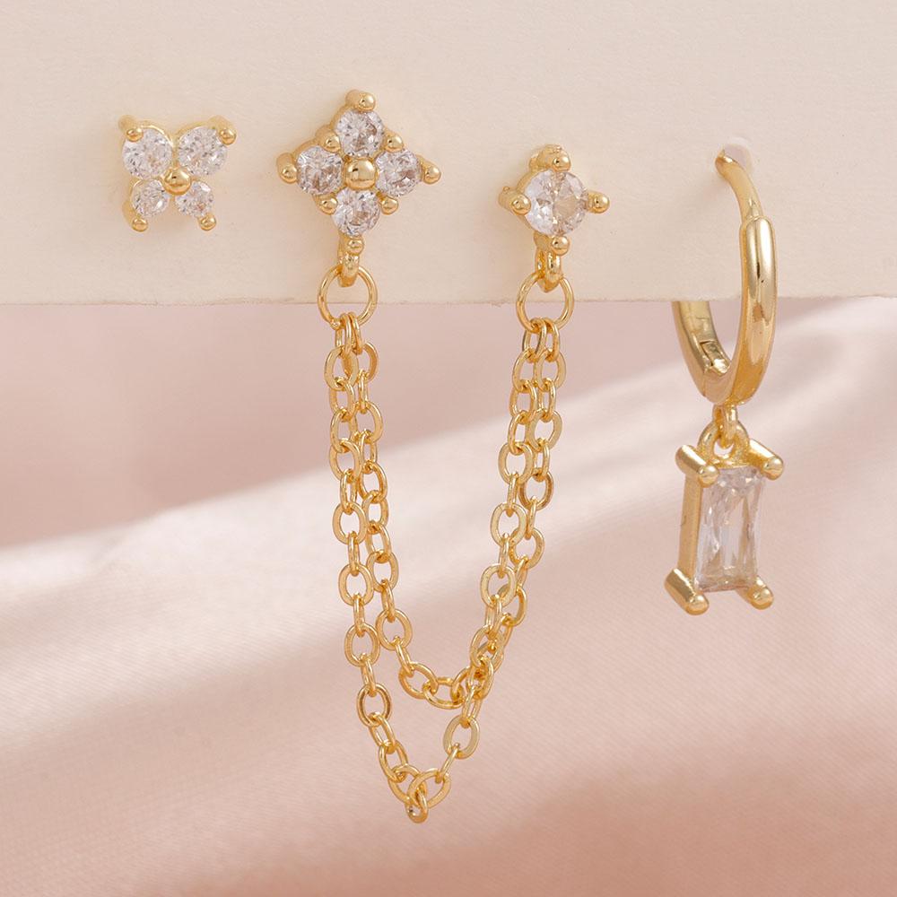 

3 шт. Изысканный набор серег-пуссет из нержавеющей стали с 12 знаками зодиака и камнями-талисманами для женщин, серьги для пирсинга хряща, модная бижутерия золотой