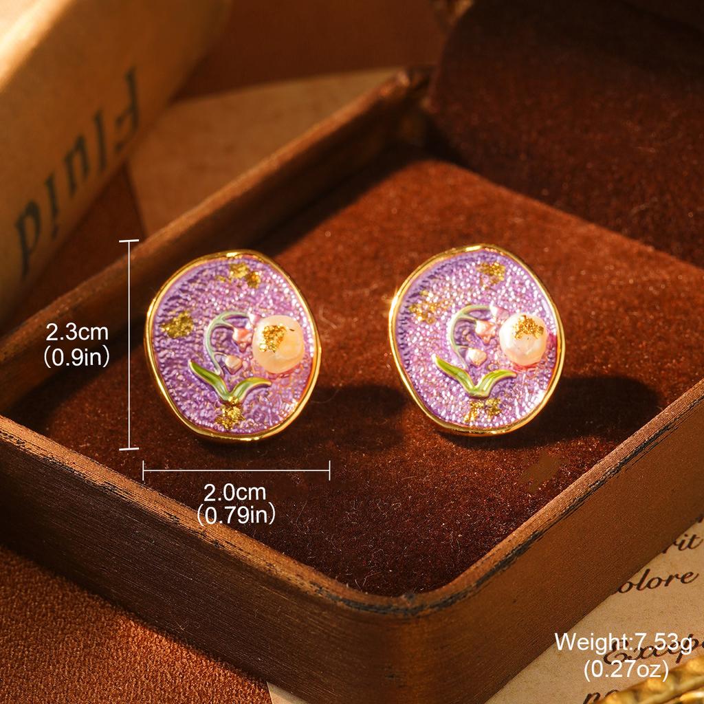 Monet Garden Violet Series Enamel Love Geometric Niche Vintage Premium Earrings Oil Painting Earrings