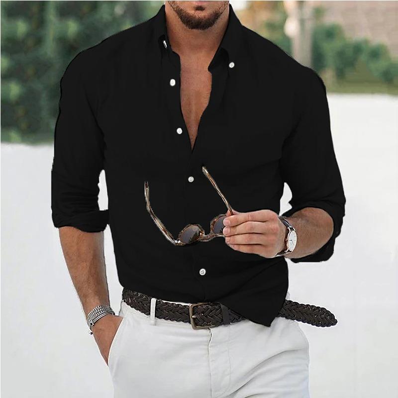 

Мужская рубашка больших размеров, однотонная, для подростков, домашняя, повседневная, модная, с лацканами, верхняя часть XXXL чёрный