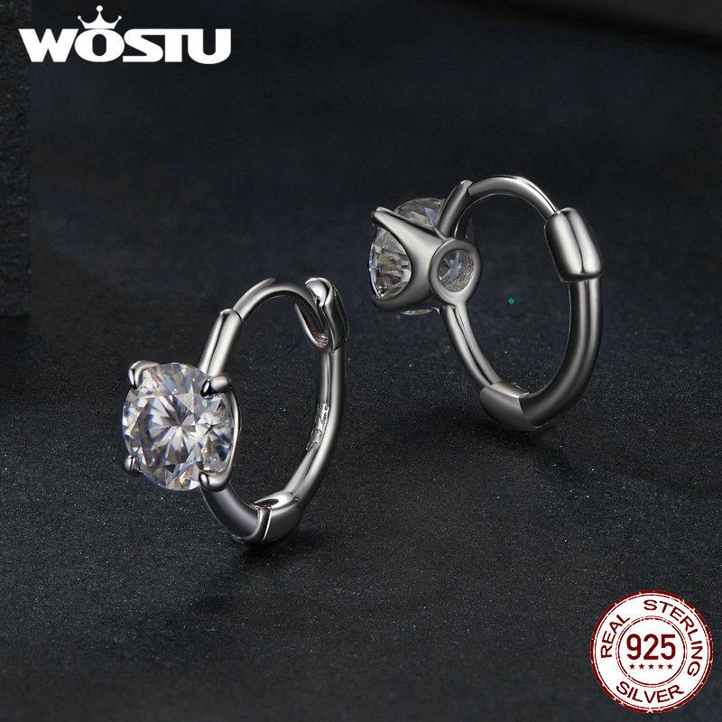 WOSTU 1 Ct Sparkling Moissanite Hoop Earrings For Women S925 Silver Engagement Wedding Daily Work Party Travel Diamond Pendient