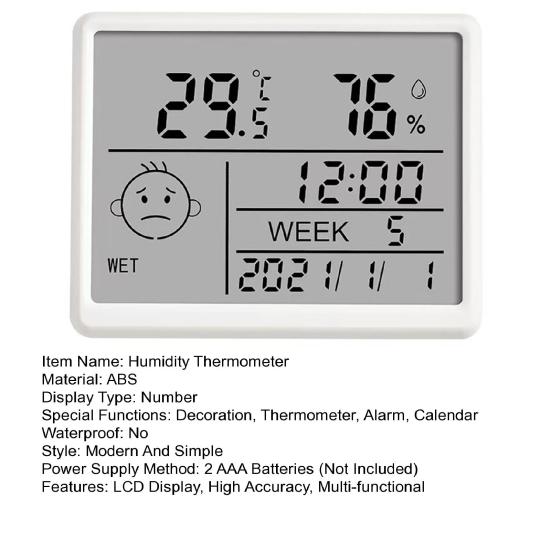Magnetic Digital Clock with Humidity Thermometer LCD Display High Accuracy Thermo-Hygrometer Indoor Humidity Temperature Meter